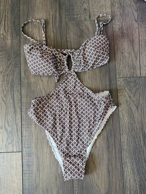 Cupshe X Jojo Fletcher Brown Floral Cutout One-Piece Swimsuit Medium